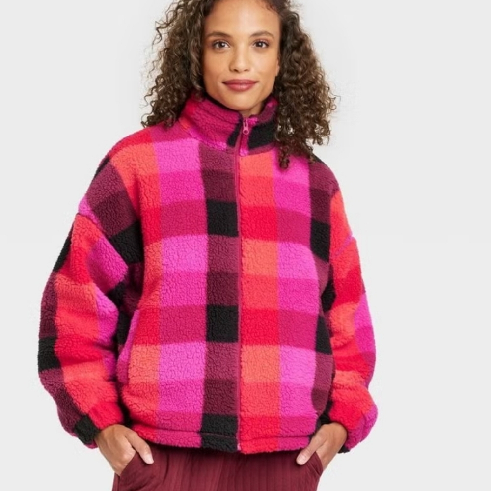 A New Day, Womens Dize Small, Bold Red & Pink Zip Up Fleece